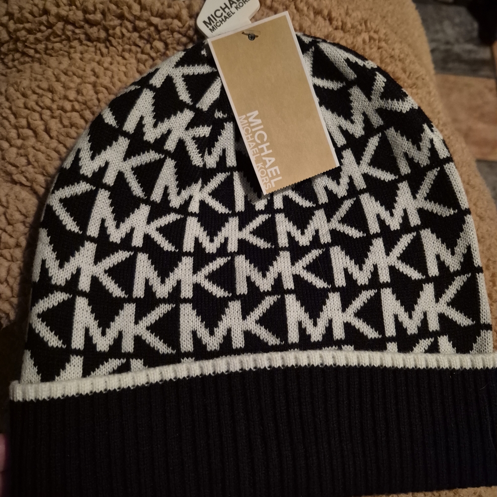 Michael Kors Black and White Knit Beanie